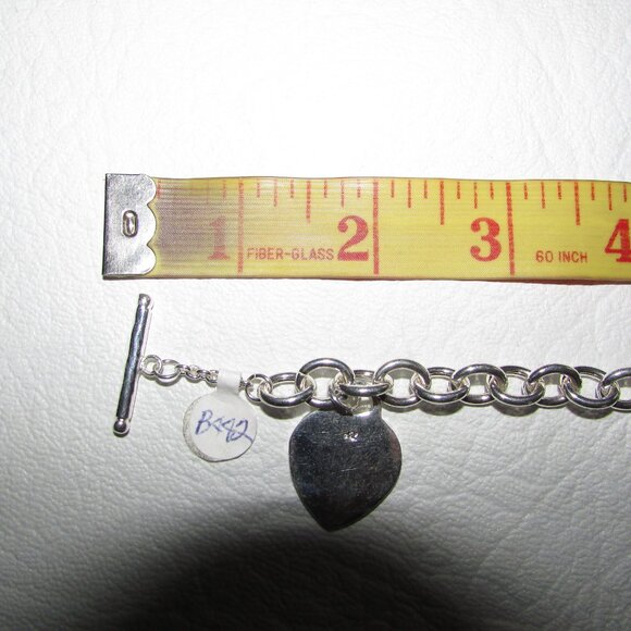 925 Silver Heart Charm Heavy Link Bracelet – NEW - Picture 7 of 8